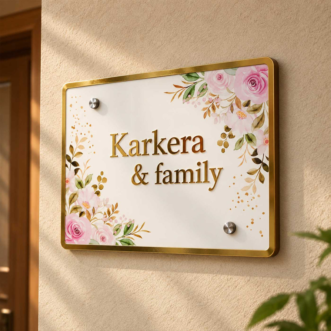 Elegant Rose Floral Personalized Rectangle Acrylic Name Plate For Home