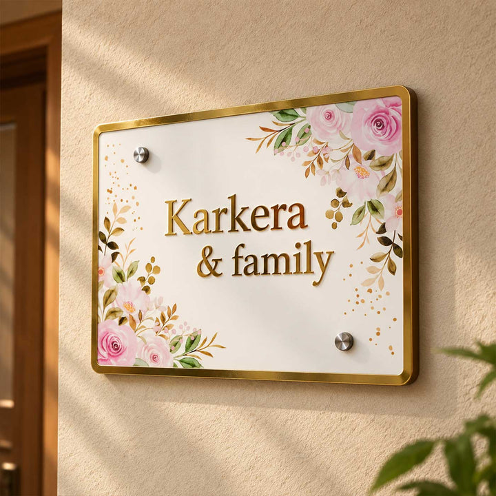 Elegant Rose Floral Personalized Rectangle Acrylic Name Plate For Home