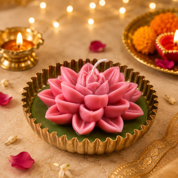 Green Mehfil Bloom Urli Flower Candle For Festive Decor