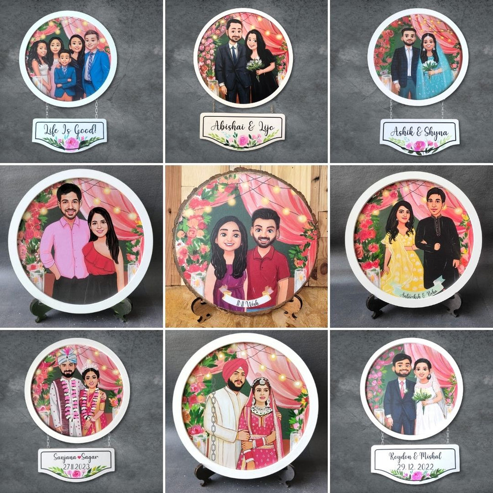 Photo Caricature Hanging Nameplate For Wedding Couple 15 - Custom Name Plate with Stand Examples