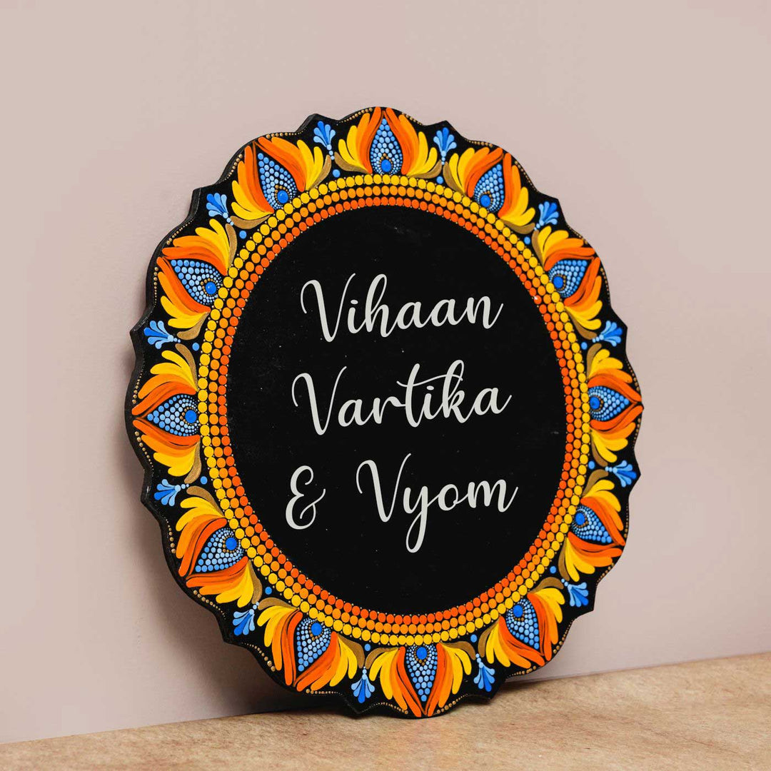 Handcrafted Dot Art Circular Name Plate 1 - Name Personalization Example Front View