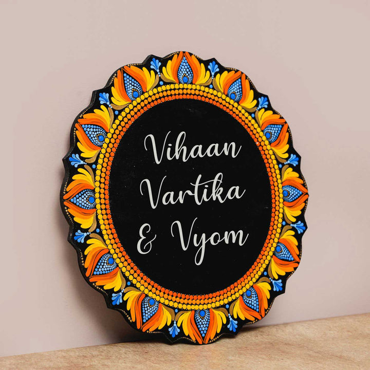 Handcrafted Dot Art Circular Name Plate 1 - Name Personalization Example Front View