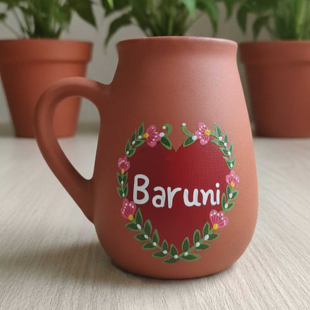 Personalized Hand-Painted Floral Heart Theme Terracotta Mug