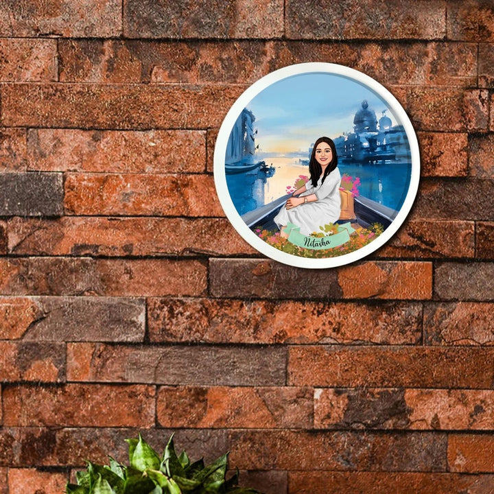 Photo Caricature Nameplate With Stand For Individuals 3 - Mounted on Brick Wall