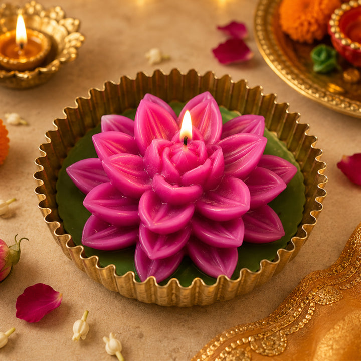 Green Mehfil Bloom Urli Flower Candle For Festive Decor