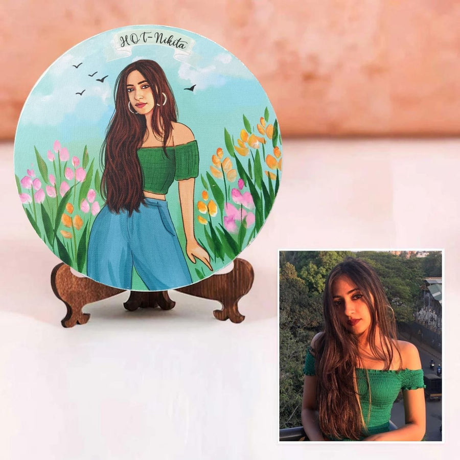 Photo Caricature Name Plate With Stand For Individuals 2 - Personalized Illustration with Photo Reference