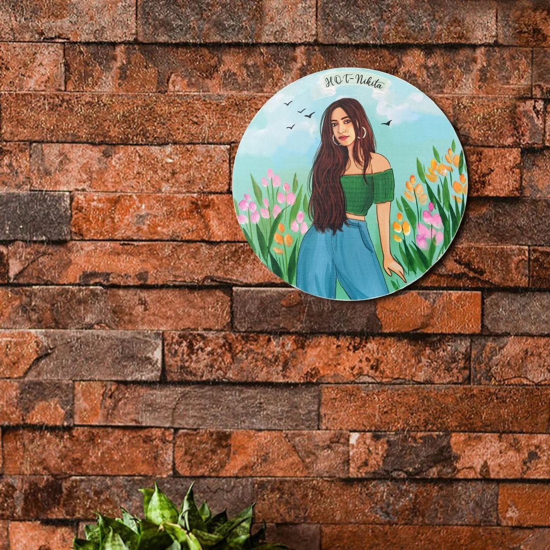 Photo Caricature Name Plate With Stand For Individuals 2 - Mounted on Brick Wall