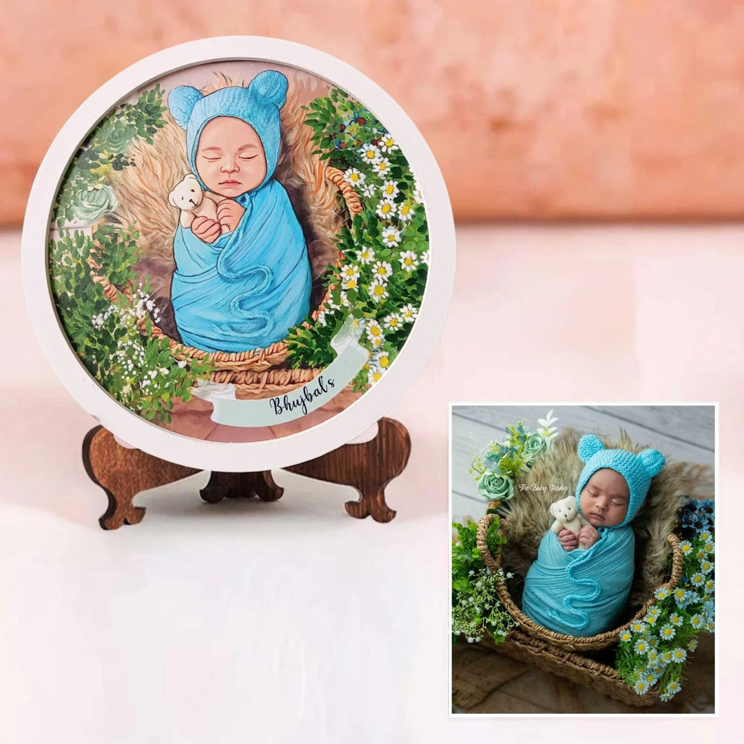 Photo Caricature Name Plate With Stand For Kids - Front View with Stand Display