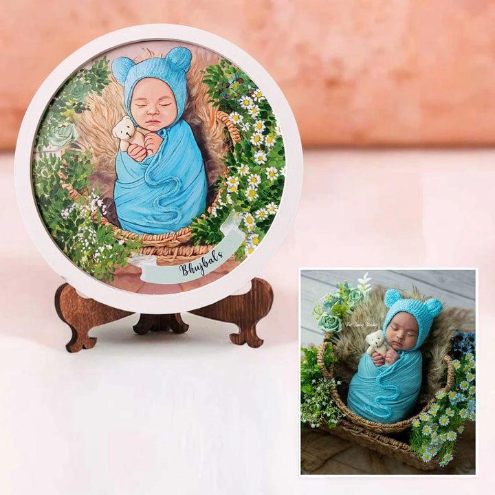 Photo Caricature Name Plate With Stand For Kids - Front View with Stand Display