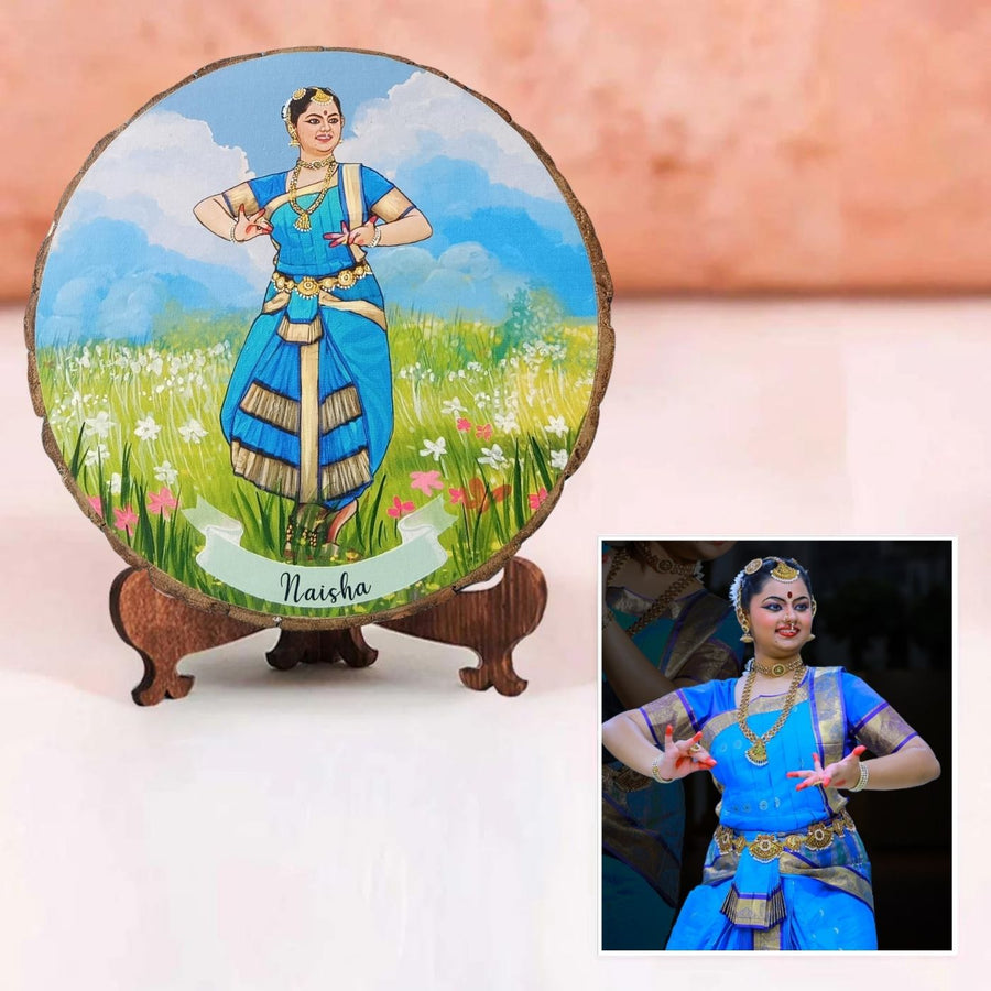 Photo Caricature Bark Nameplate With Stand Copy - Front View with Personalized Artwork