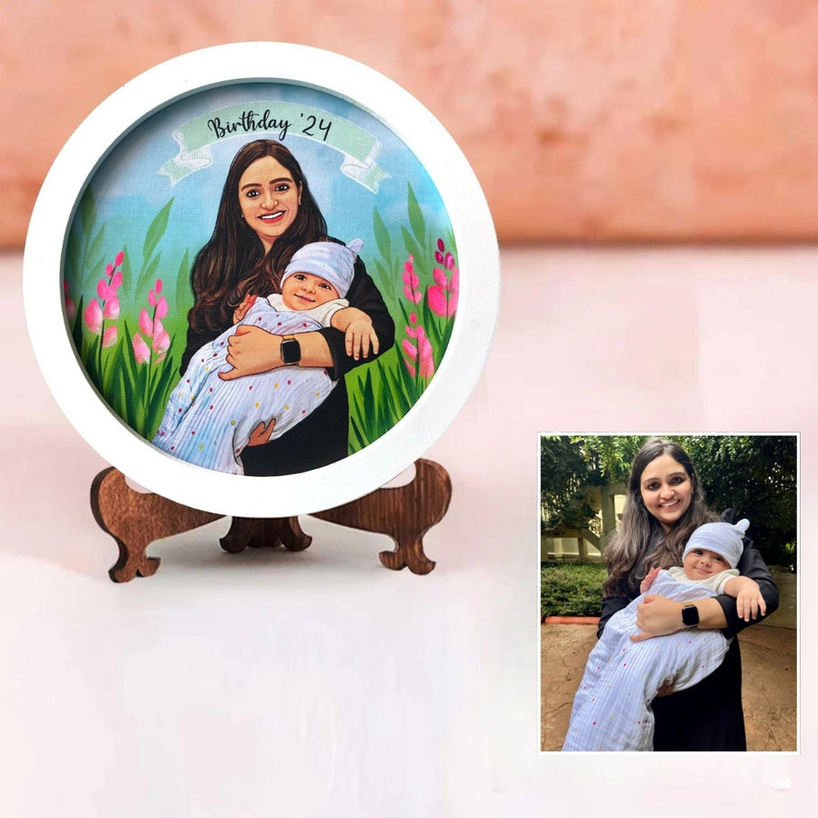 Photo Caricature Name Plate With Stand For Mother 1 - Personalized Plate with Photo Example