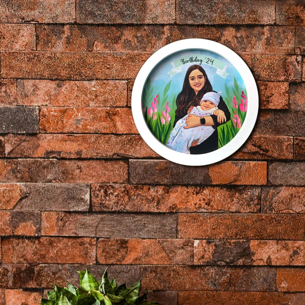 Photo Caricature Name Plate With Stand For Mother 1 - Mounted on Brick Wall Close-up