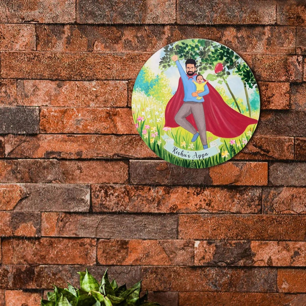 Photo Caricature Name Plate With Stand For Fathers Day - Mounted on Exterior Brick Wall