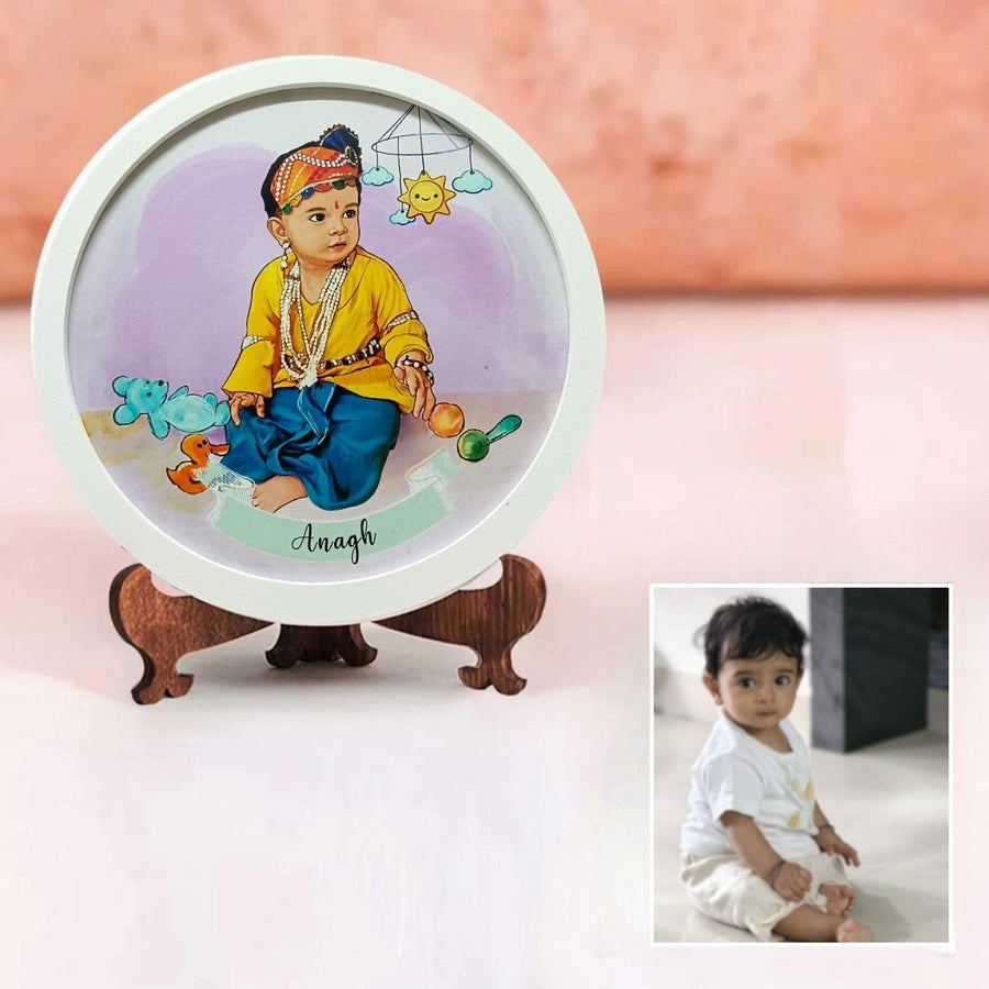 Photo Caricature Desk Name Plate With Stand For Kids - Front View with Name Personalization
