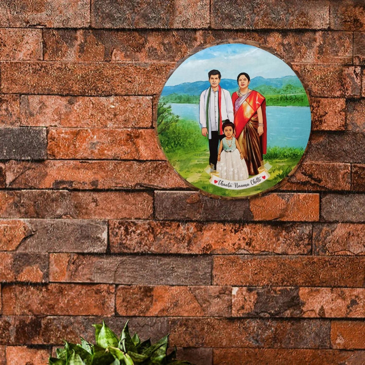 Photo Caricature Name Plate With Stand For Grandparents - Mounted on Brick Wall Outdoor