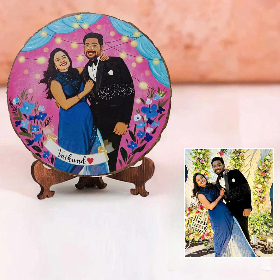 Photo Caricature Bark Nameplate With Stand For Wedding 4 - Personalized Photo Plate on Stand