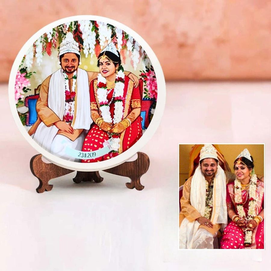 Photo Caricature Desk Name Plate With Stand For Wedding Couples 1 - Custom Image Plate with Stand