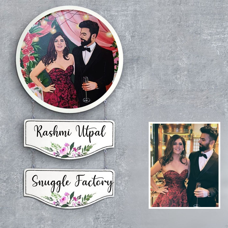 Photo Caricature Hanging Nameplate With 2 Planks Pet Mom - Wall Hanging with Name Panels