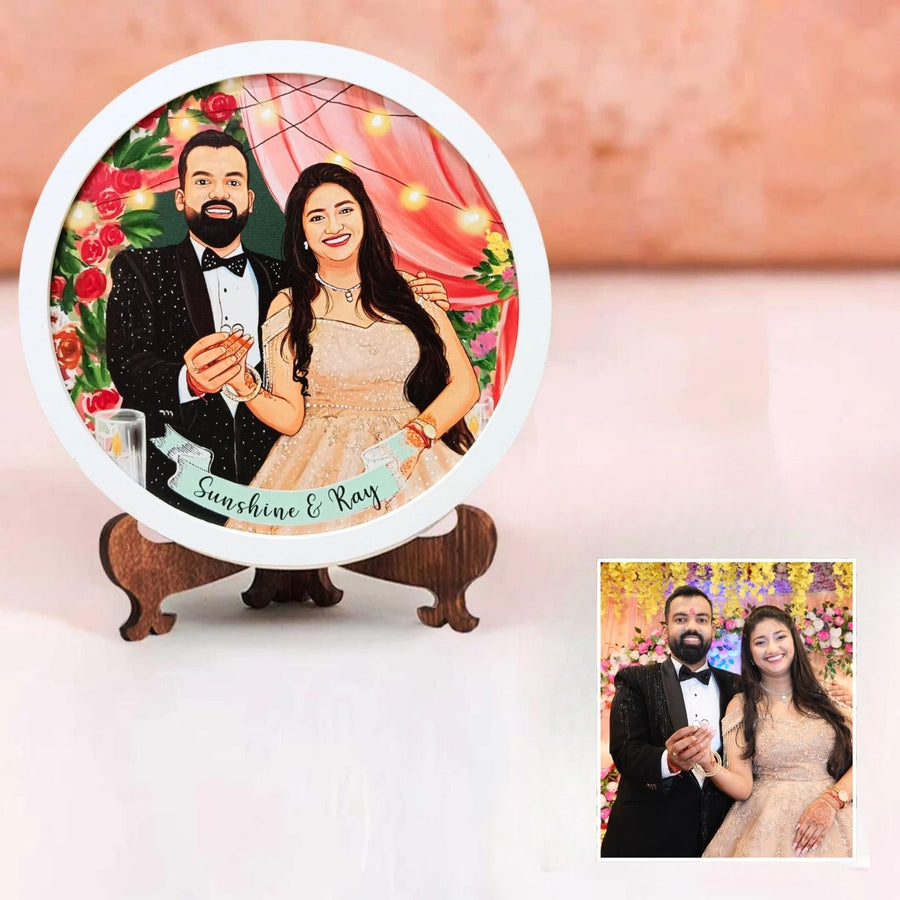 Photo Caricature Name Plate With Stand For Engagement - Personalized Plate with Stand Display