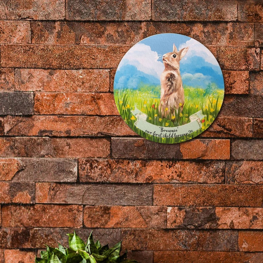 Photo Caricature Name Plate With Stand For Pet Lovers 4 - Mounted on Brick Wall Front View