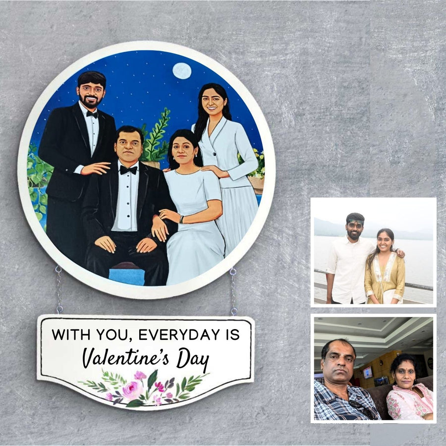 Photo Caricature Hanging Name Plate For Valentines - Personalized Photo Illustration with Text Panel
