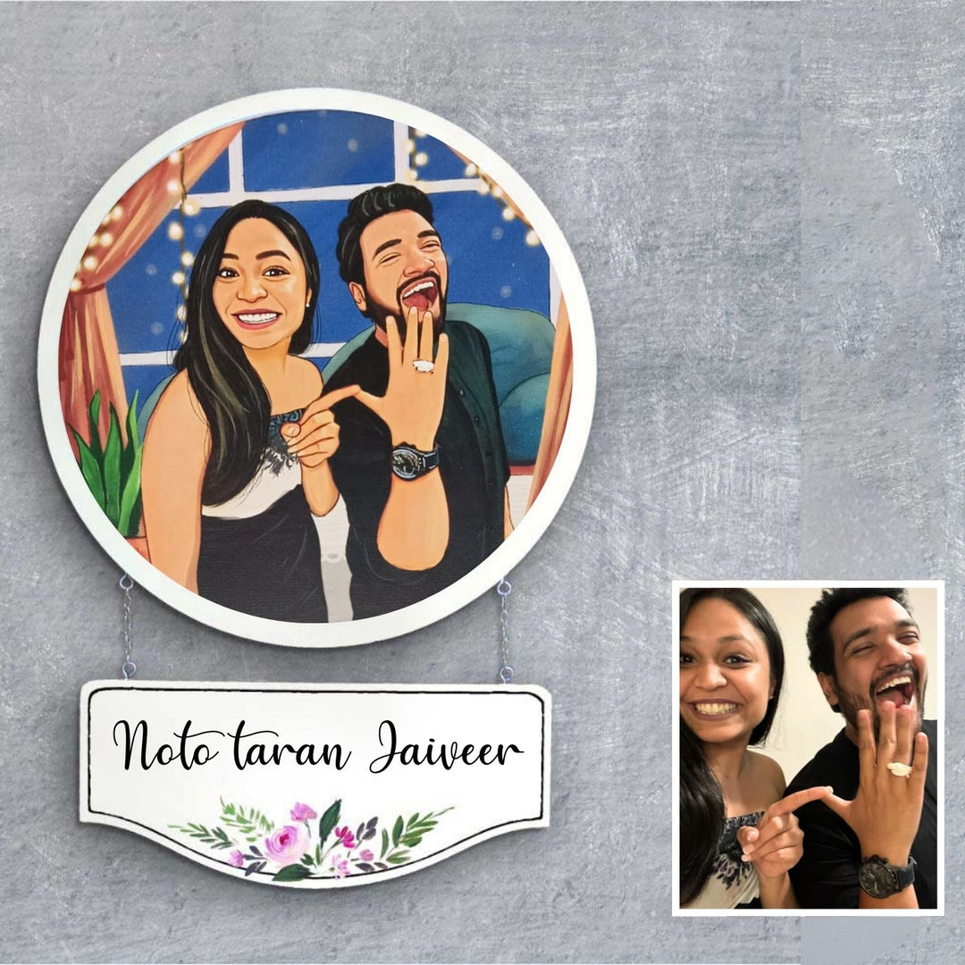 Photo Caricature Hanging Name Plate For Proposal 1 - Personalized Wall Hanging with Photo