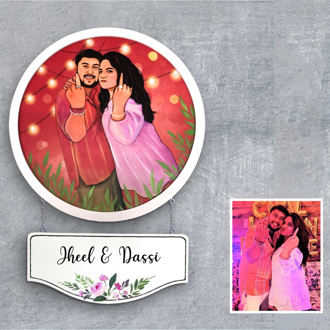 Photo Caricature Hanging Name Plate For Proposal - Personalized Hanging Sign with Photo
