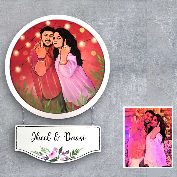 Photo Caricature Hanging Name Plate For Proposal - Personalized Hanging Sign with Photo