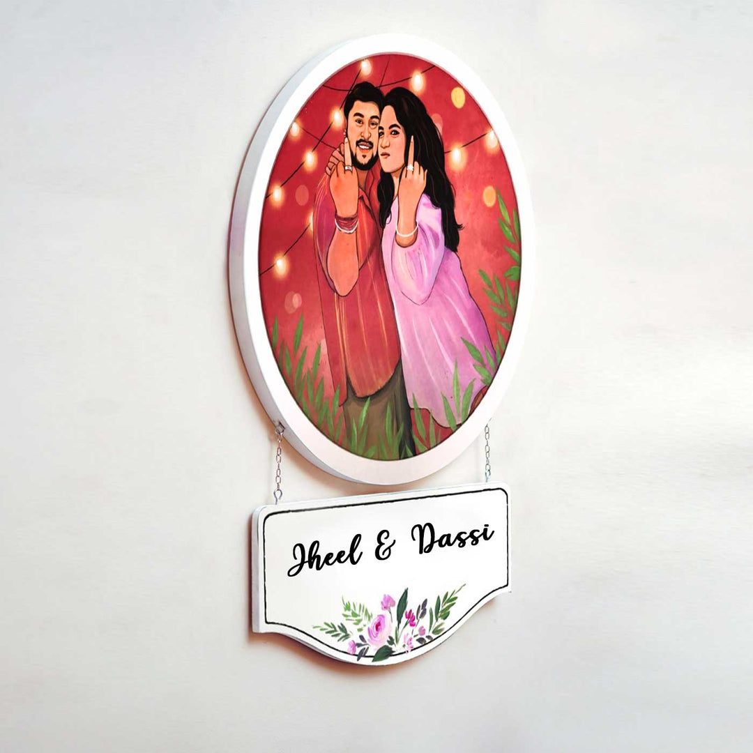 Photo Caricature Hanging Name Plate For Proposal - Hanging Wall Portrait With Nameplate