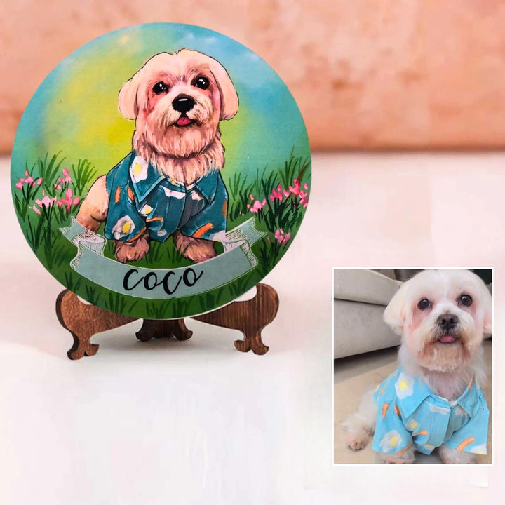 Photo Caricature Name Plate With Stand For Pet Lovers 2 - Front View with Personalization and Reference Photo