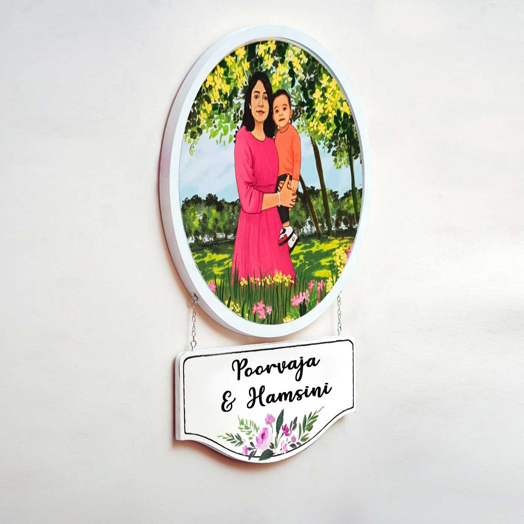 Photo Caricature Hanging Name Plate For Mother 1 - Hanging Wall Art with Nameplate