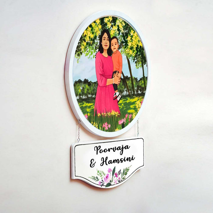 Photo Caricature Hanging Name Plate For Mother 1 - Hanging Wall Art with Nameplate