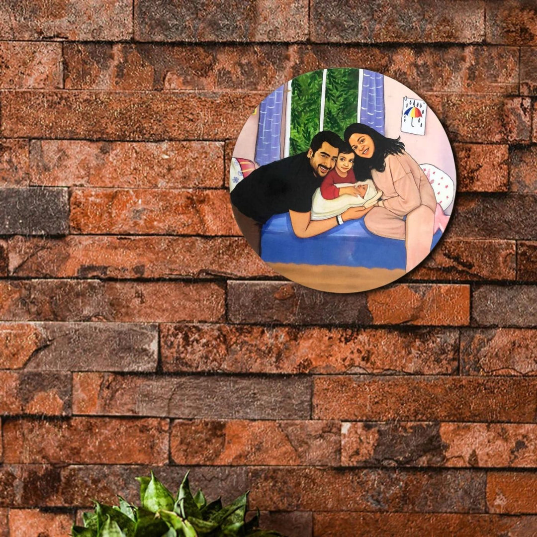 Photo Caricature Name Plate With Stand For New Parents - Wall Mounted Display