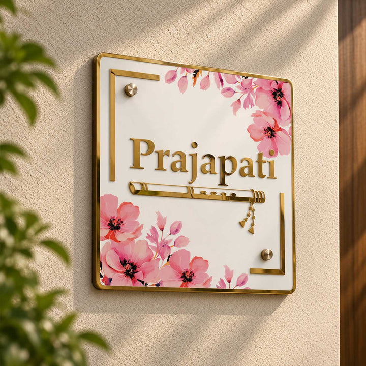 Classic Flute And Blossom Personalized Acrylic Name Plate For Home