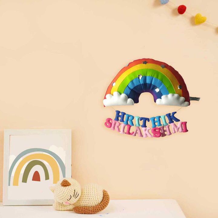 Personalized Rainbow Themed Felt Kids Name Plate - Mounted on Wall with Name Personalization