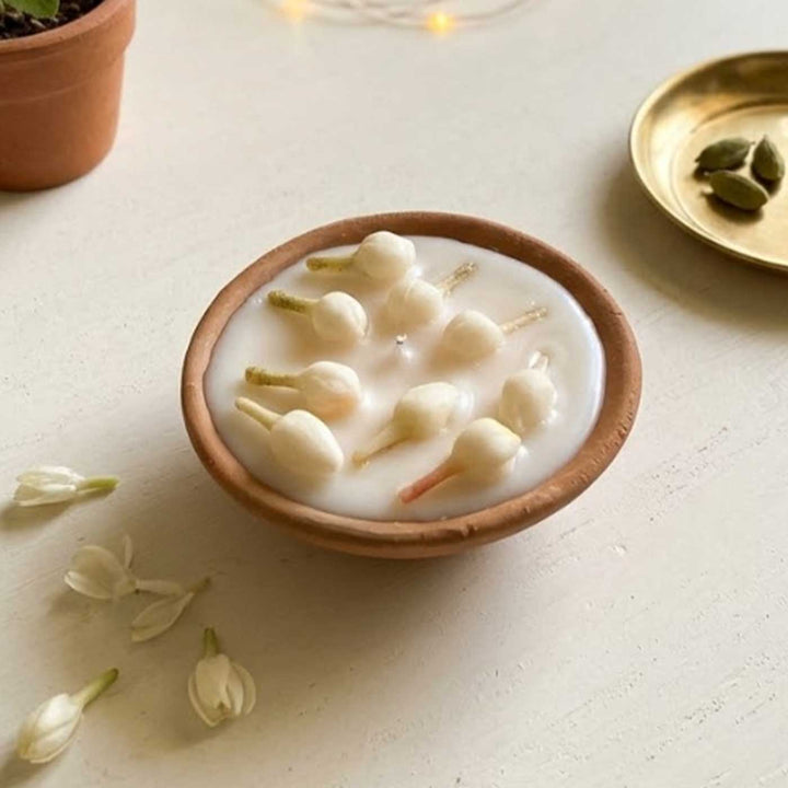 8 Pc | Handmade Jasmine Terracotta Urli Soy Wax Candle