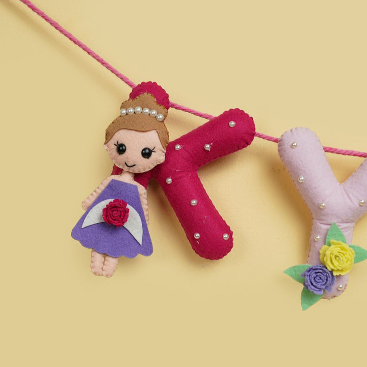 Handmade Personalized Felt Kids Bunting Princess - Close-up of Hanging Felt Garland Segment
