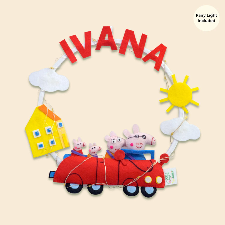 Personalized Kids Theme Felt Hoop Name Plate 2 - Front View with Name Personalization