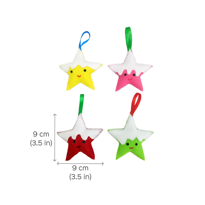 Handmade 3D Colourful Stars Felt Ornaments For Christmas Tree Decoration | Set Of 4
