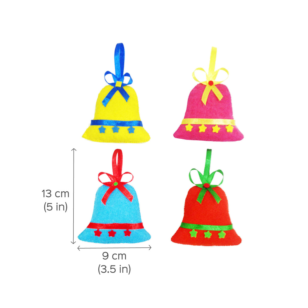 Handmade 3D Colourful Bell Felt Ornaments For Christmas Tree Decoration | Set Of 4