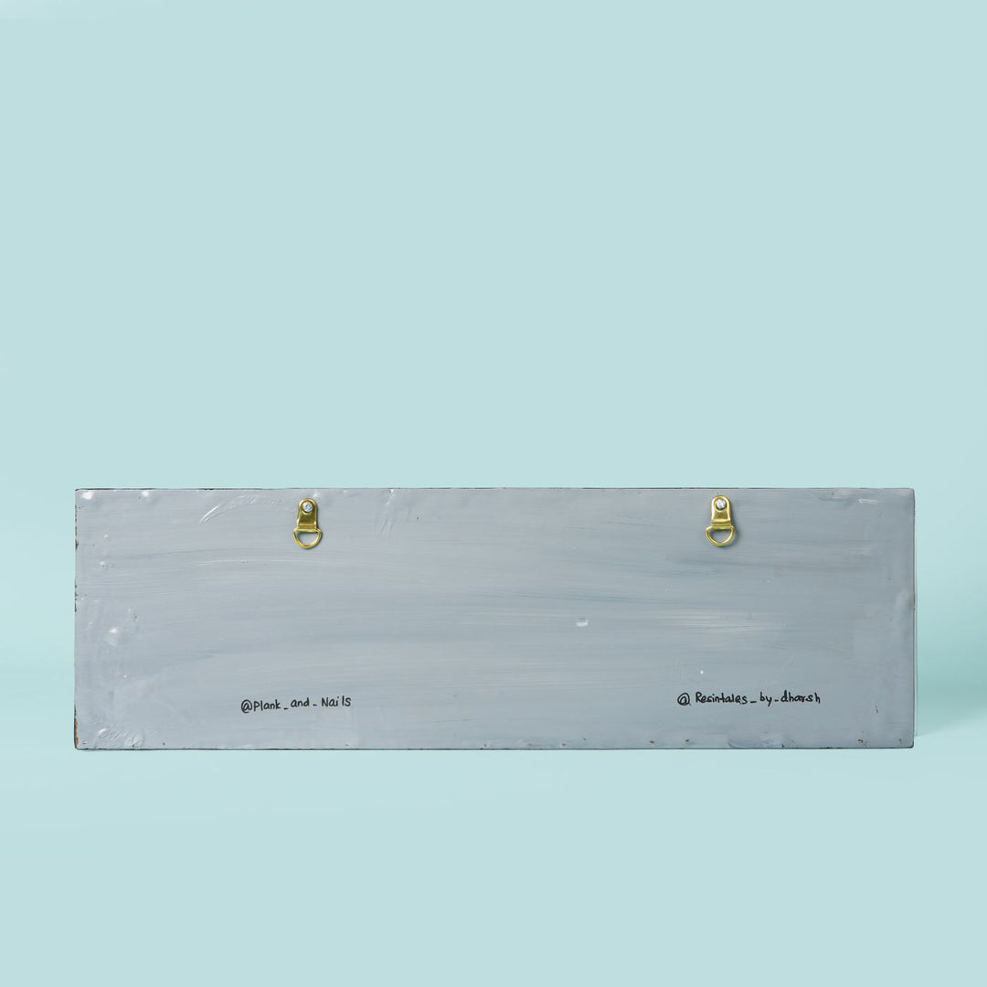 Handmade Resin Black Gold Rectangle Marbled Name Plate 1 - Back View Showing Hanging Hardware