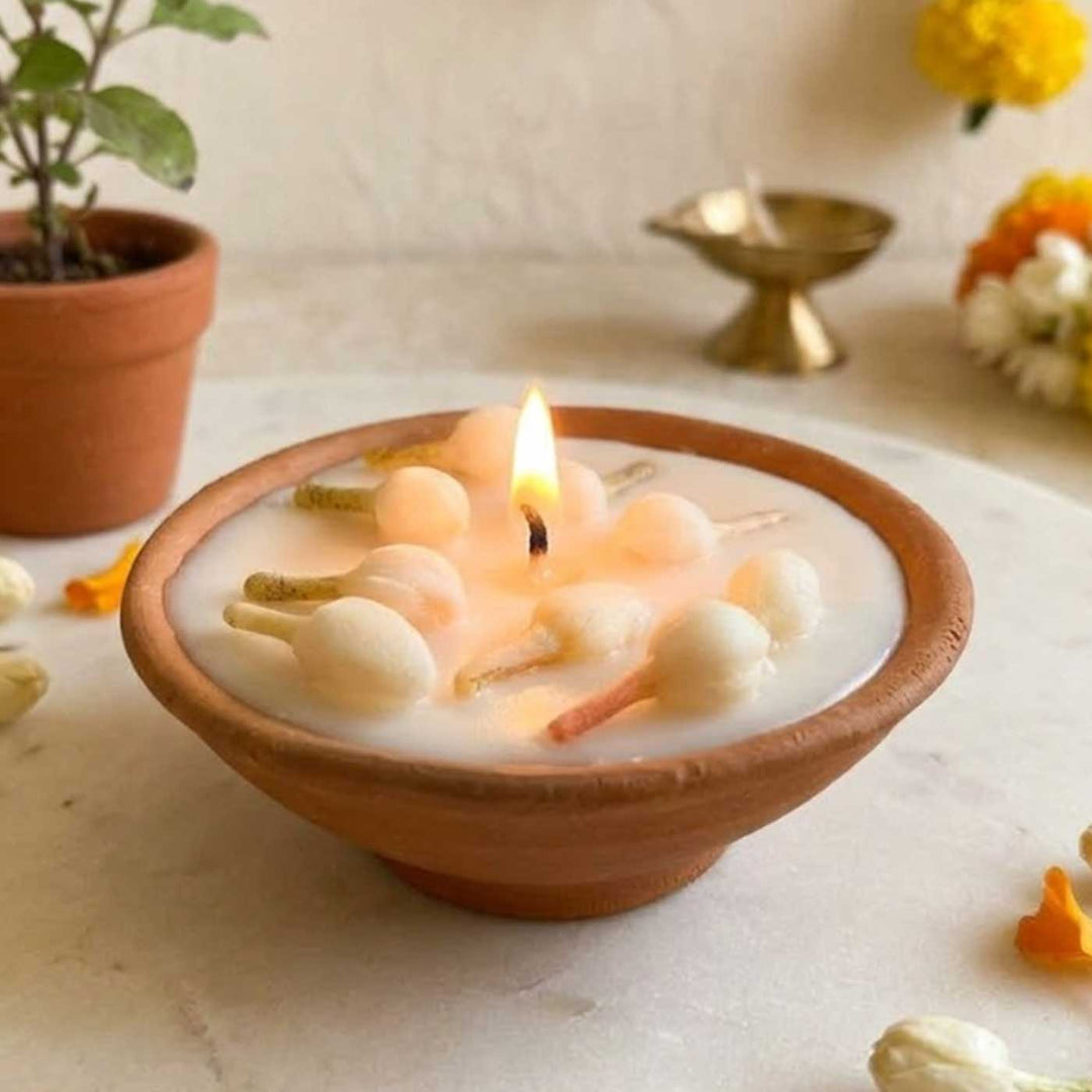 8 Pc | Handmade Jasmine Terracotta Urli Soy Wax Candle