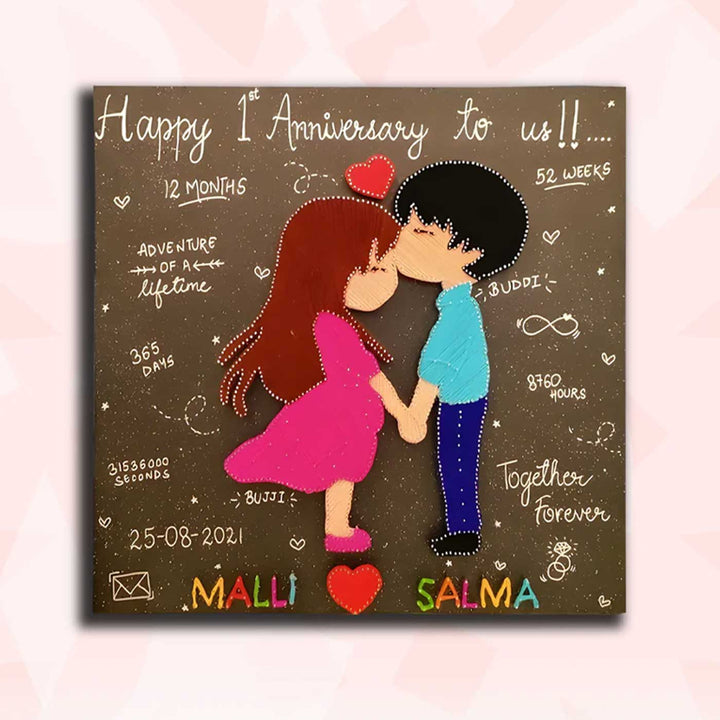 Personalized String Art Anniversary Theme Wooden Name Plate