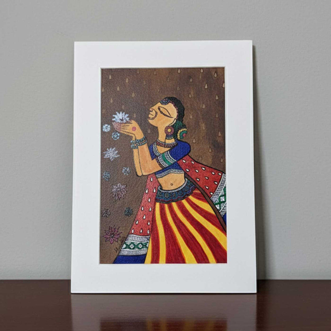 7 x 10  Inch | Songs of the Lotus | Original Hanpainted Madhubani Painting | Natural Colors On Paper