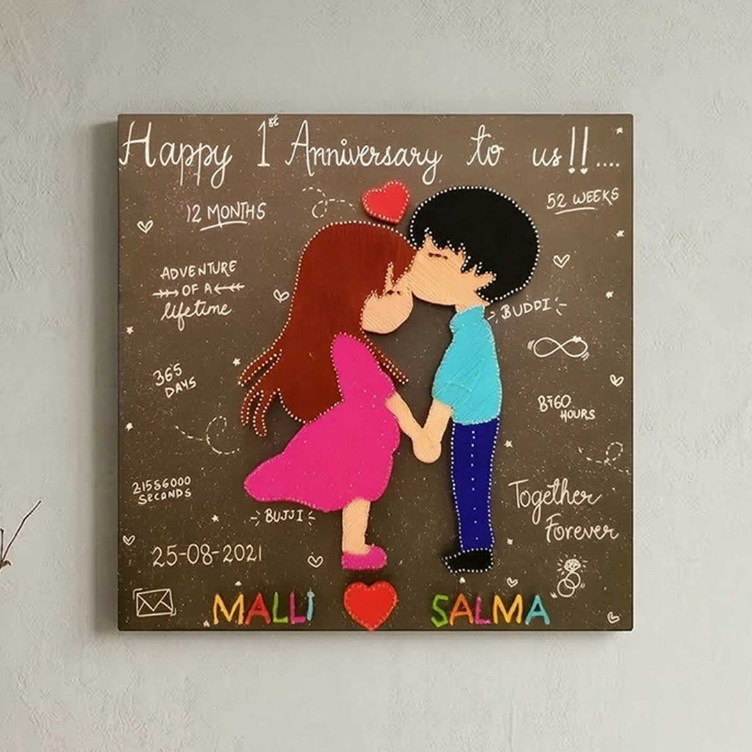 Personalized String Art Anniversary Theme Wooden Name Plate