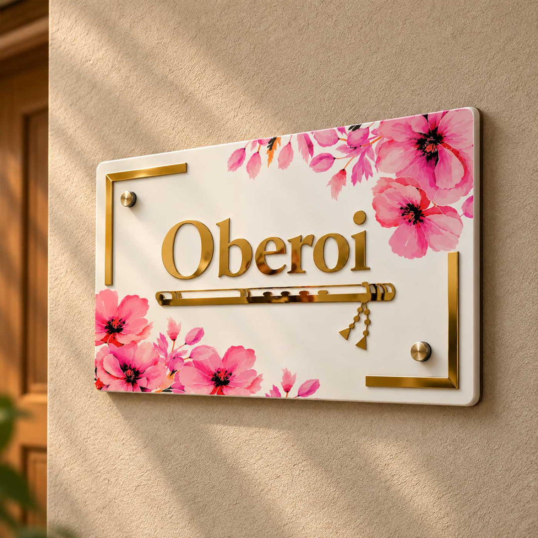 Classic Flute And Blossom Personalized Rectangle Acrylic Name Plate For Home