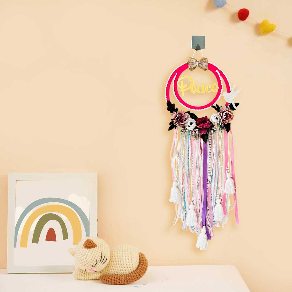 Personalized Bird And Flowers Themed Mdf Wood Kids Name Plate - Hanging on Wall with Decor