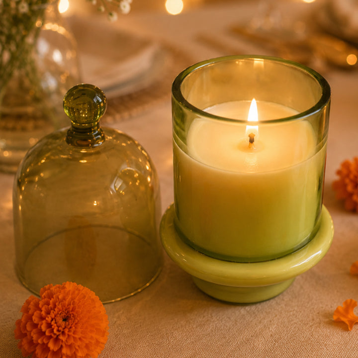 Green Verdant Glow Glass Jar Scented Candle For Festive Decor