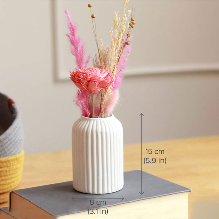 Snow White Ceramic Vase with Dried Ferns Bunch