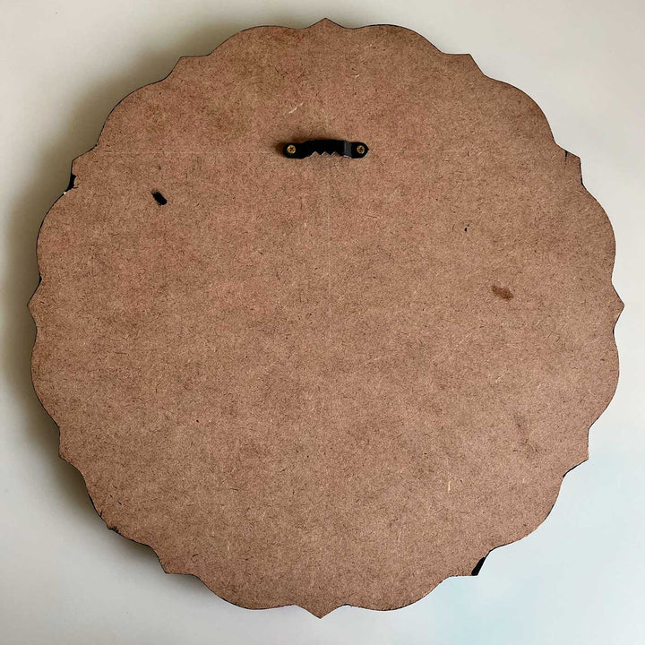 Personalized Handmade Circular Rainbow Dot Mandala Mdf Wood Name Plate - Back View with Hanging Hardware